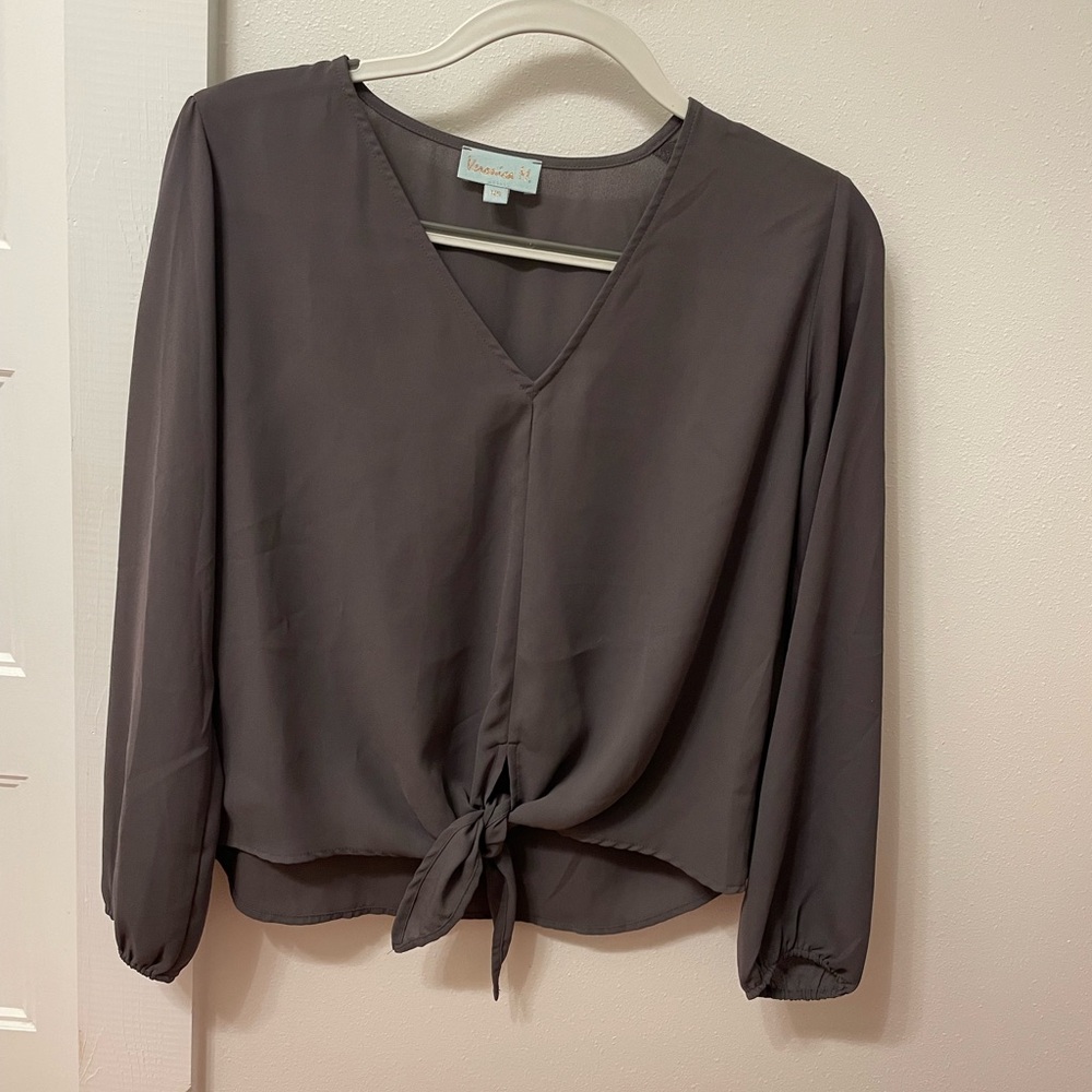 Veronica M Charcoal Tie-Front Blouse